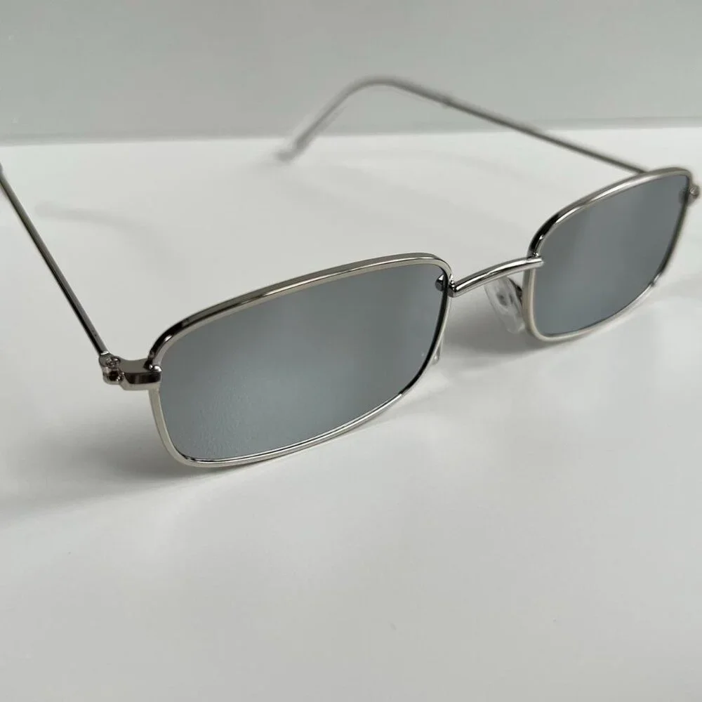 vintage y2k 90s 2000s unique slim style silver trim mirror lens sunglasses